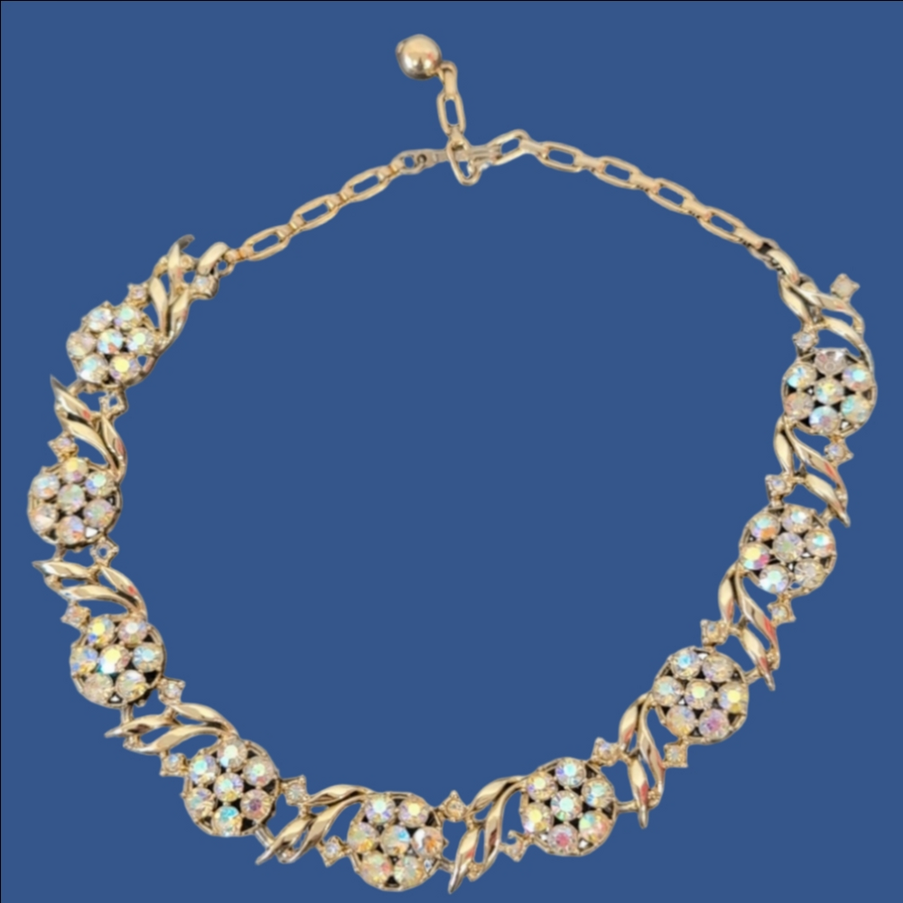 Vintage Necklace Rhinestone Gold  1950
